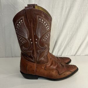 Old Corral Cowboy Boots Mens US 9.5 Mexico 26.5 Brown Ostrich Leather Western
